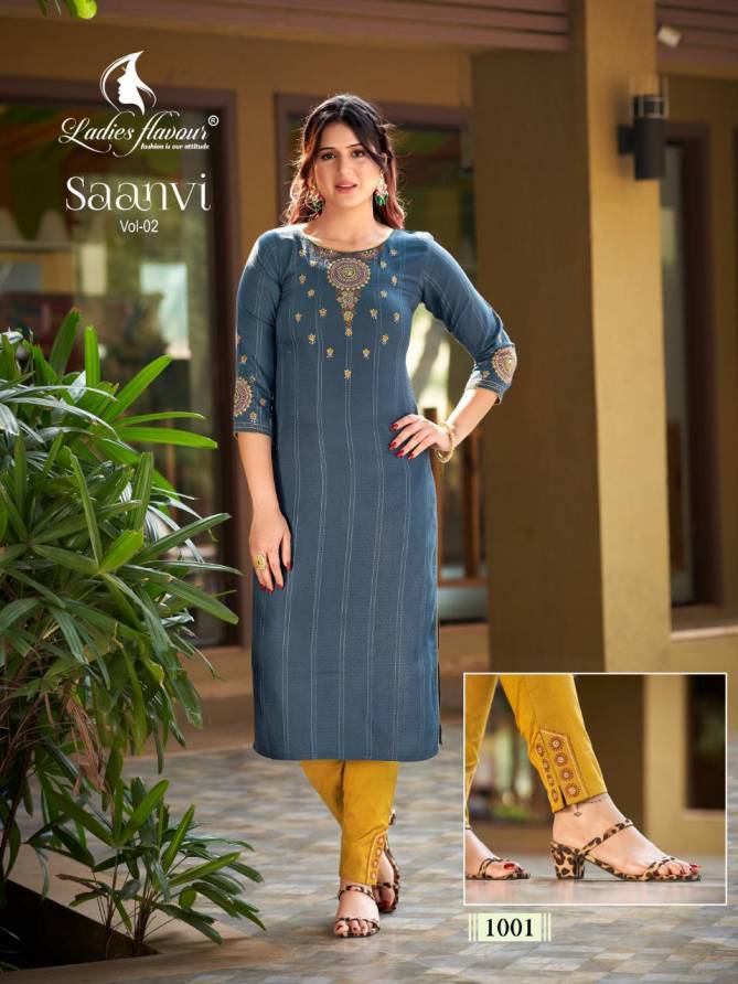 Ladies Flavour Saanvi 2 Ethnic Wear Rayon Weaving  Kurti With Bottom Collection